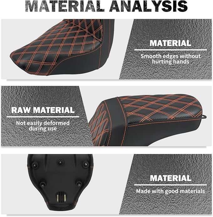 Motorcycle 2-Up Seat Driver Passenger One-Piece Seat Fit For Harley Low Rider Low Rider S ST FXLR FXLRST 2018-up (Orange Stitching)