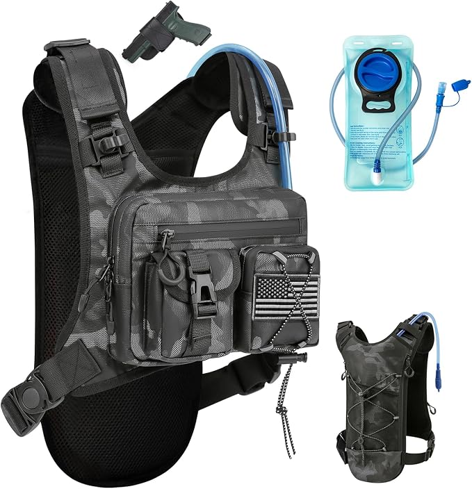 Criuage USA Patent Running Hydration Vest Backpack, Lightweight Chest Pack with 2.0L Water Bladder Bag Daypack for Hiking Running Cycling Race Marathon for Women Men