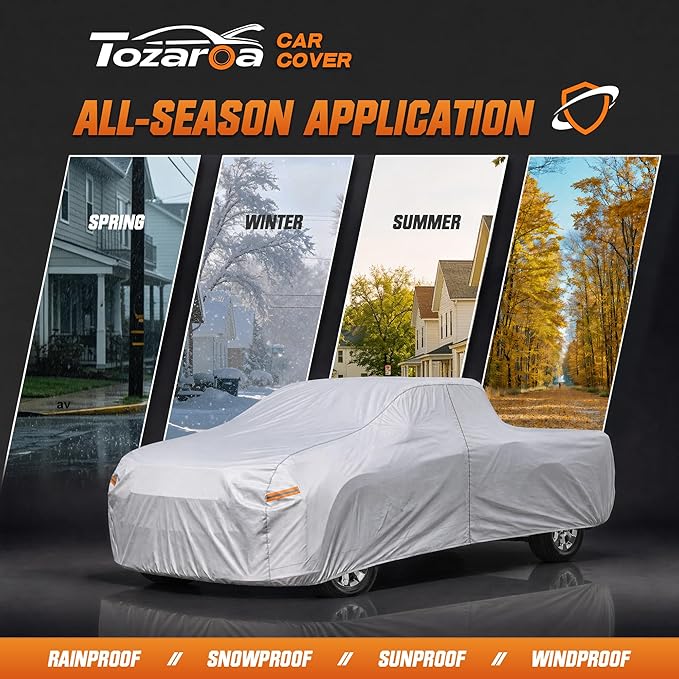 Car Cover Waterproof All-Weather,Heavy-Duty Outdoor Full Exterior Automobiles Truck(Length 251-262 inch) with Windshield Sun Shade Universal Fit RAM 2500 3500, Silverado 1500 2500 3500 etc