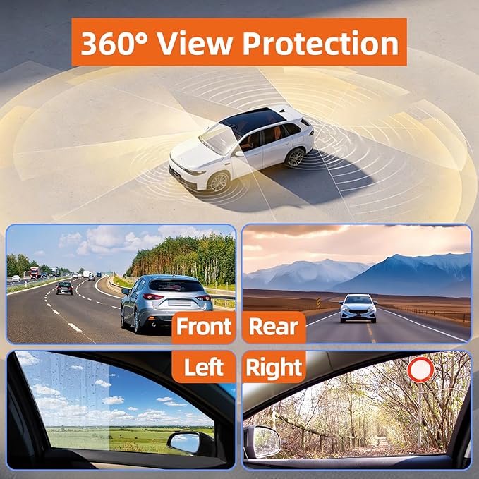 W6 4 Channel Dash Cam 360° Recording Dash Cam for Cars 2K Front + 1080P Rear & Side Cameras 5GHz WiFi & App Control, Night Vision, G-Sensor, Parking Monitor, 64GB SD Card Included