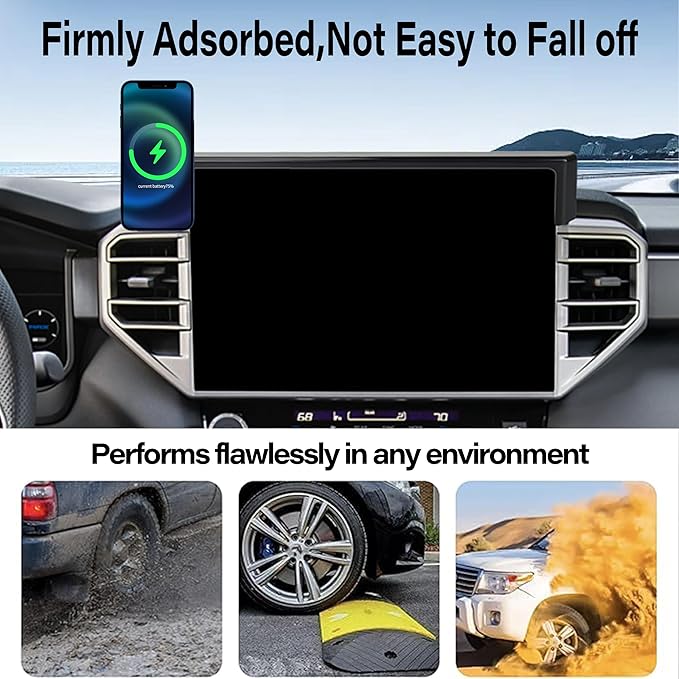 Car Phone Holder for 2022-2026 Toyota Tundra/2023 2024 2025 2026 Toyota Sequoia Accessories 15W Fast Wireless Charger Screen Fixed Clip Cell Phone Mount Hands-Free 360 ° Rotation(14 Inch)