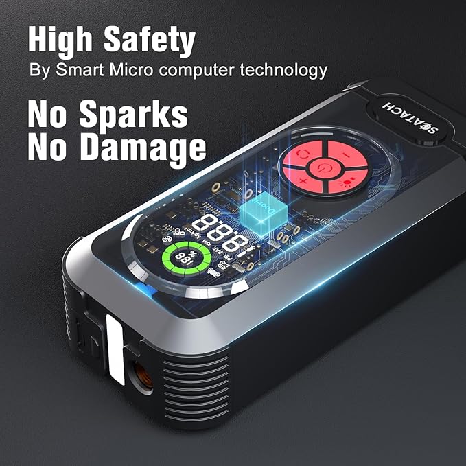 6000A Jump Starter with Air Compressor, Car Battery Jump Starter Portable (10.0 Gas/10.0L Diesel), 150 PSI 12V Car Battery Jump Box with Tire Inflator, Jumper Cables, LED Light, LED Display