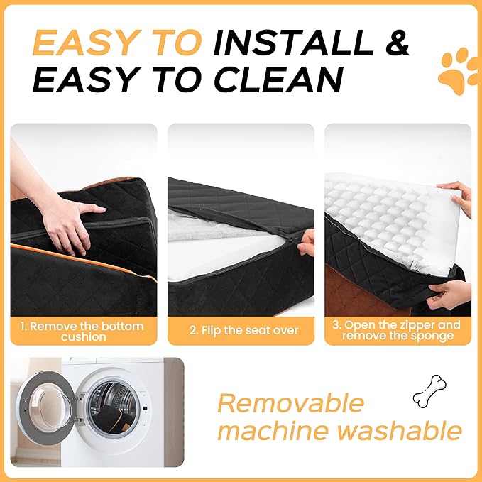 Dog Car Seat for Small Dog with Washable Mat, Memory Foam Booster Seat for Dogs Under 30lb, 6" Elevated Pet Seat with Pockets, Anti-Slip Bed for Car, Perfect for Front & Back Seats with Safety Leash