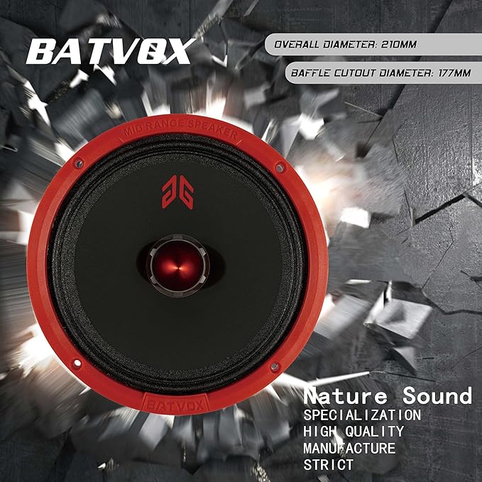 MX80E1 Loudspeaker 8 Inch Midrange 560 Watts 6 Ohms Red Bullet, Premium Quality Audio Door Speakers for Car or Truck Stereo Sound System, Red (2 Speakers)