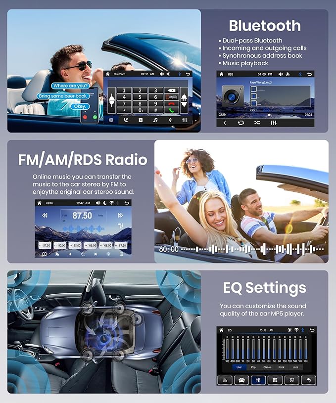 Double Din 7 inch Car Radio Stereo, Wireless Carplay Android Auto, You-Tu-be Video Playback, 2 Din Touch Screen Radio, Type-C/USB Fast Charging, Bluetooth FM EQ Mirror Link, AHD Backup Camera, SWC
