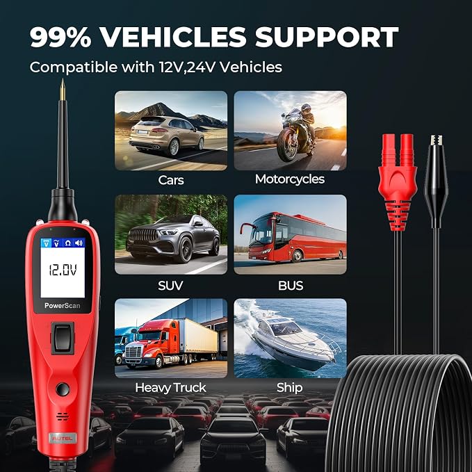 Autel Circuit Tester 2026, PowerScan PS100 Automotive Circuit Tester, 12-24V Electrical Short Open Breaker Circuit Finder, Digital Multimeter/Relay & Diode Resistance Tool Kit, 20FT Extra Cord