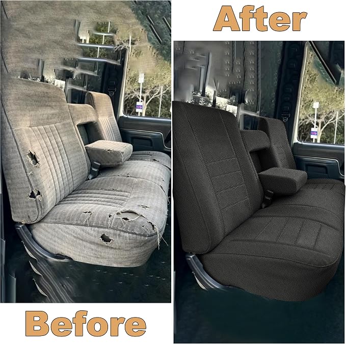 Custom Bench Seat Covers for Ford F150 1987 1988 1989 1990 1991 Heavy Duty Cloth Protector Interior Accessories，Waterproof & Machine Washable - Black