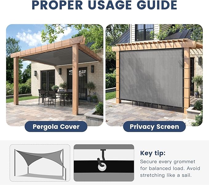 90% Sun Shade Cloth with Grommets, Customizing Outdoor Pergola Shade Cover, Heavy-Duty Mesh Tarp Patio Sun Screen for Lawn Garden Backyard, 11X19 FT, Light Grey