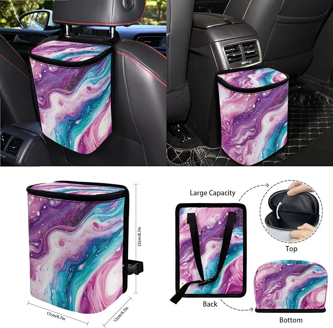 Marble Pattern 15 Pieces Car Seat Cover Steering Wheel Cover, Seat Belt Strap Wrap Cover Car Trash Can Cup Holders Keychain Air Vent Bag for Truck Vans Sedans