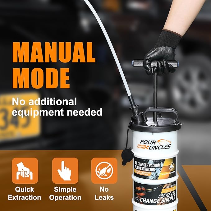 FOUR UNCLES Oil Extractor - Vacumm Fluid Extractor with Pump Tank Remover & Tubes for Oil Change and a Hose for Brake Bleeding