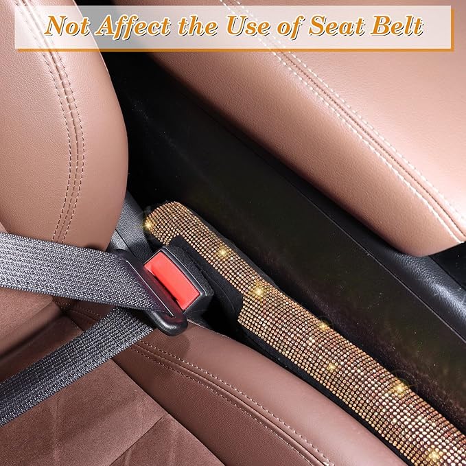 ToBeQueen Beige Seat Gap Filler, Handmade Crystal Diamond Rhinestone Champagne Bling Car Accessories for Women, Universal Fit for Car SUV Truck(Champagne)