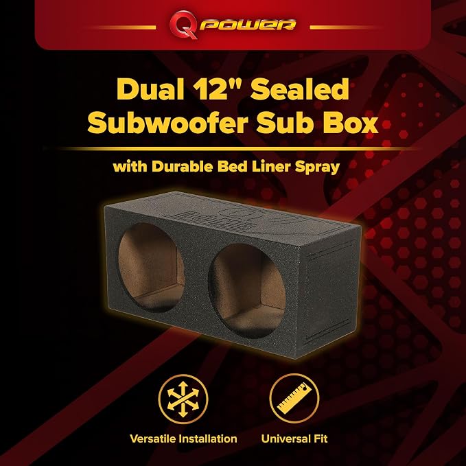 Q Power QBomb QBOMB12S Dual 12" Sealed Port Subwoofer Sub Box w/Bedliner Spray