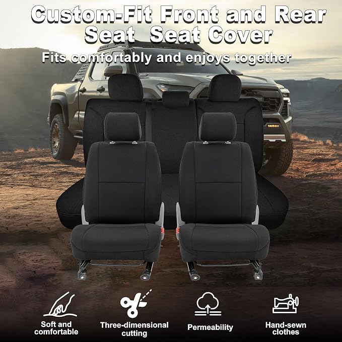 Bench Seat Covers for Toyota Tacoma Crew Cab 2005 2006 2007 2008 2009 2010 2011 2012 2013 2014 2015 Heavy Duty Cloth Protector Accessories with Non-Folding Passenger Seat，Black（Full）