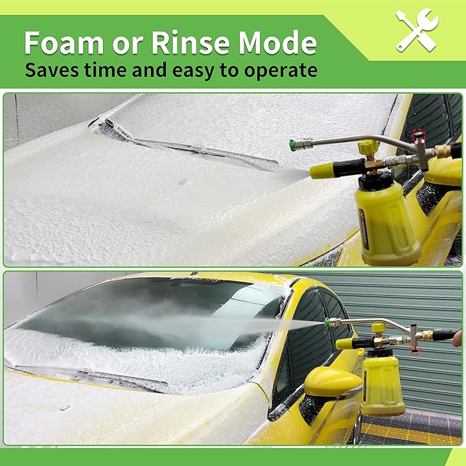 FIXFANS Foam Cannon Dual Connector Accessory for Pressure Washer, Double Tip Attachment Soap Cannon with Replacement Adapter for Portland Husky and Ryobi Power Washer, 1/4" Quick Connect, 5 Nozzles