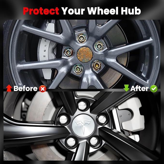 4 Pack Car Wheel Center Hub Cap Kit with 22 Lug Nut Covers, 2.2 in (56mm) Wheel Rim Covers Center Hubcaps with Emblem for Model 3 / Model Y, Silver Exterior Decoration Accessories for Tesla