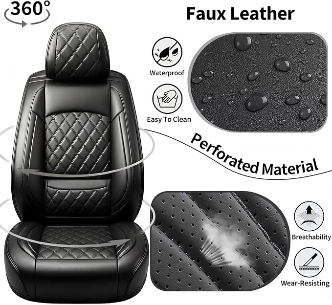Fit Maverick Car Seat Covers for Ford Maverick 2022-2025 2026 - Luxury Leather, Anti-Slip, All-Weather Seat Cushions, Waterproof & Breathable, Airbag Compatible, Full 5-Seat Set (Black)