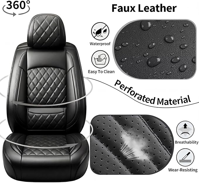 Fit Expedition Car Seat Covers for Ford Expedition 2011-2025 2026(Only 5-Seat Version) - Luxury Leather, All-Weather Seat Cushions, Waterproof, Airbag Compatible, Full 5-Seat Set (Black)
