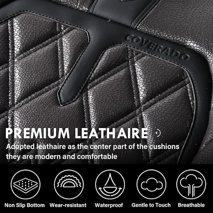 Coverado Car Seat Covers Full Set, 5 Seats Covers for Cars, Car Seat Covers Front Seats Back Seat Covers, Car Seat Protector Luxury Leathaire Waterproof Seat Cushions Universal Fit Most Cars Black