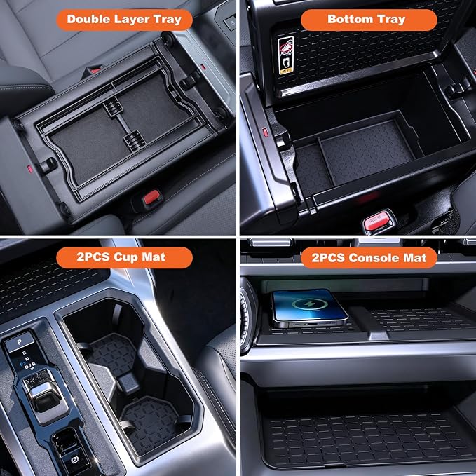 For 2026 Toyota RAV4 5PCS Double Layer Center Console Organizer Tray&Cup Holder&Console Silicone Protective Mat, 6th Gen Hybrid&Plug-in Hybrid Interior Accessories - Not for Limited