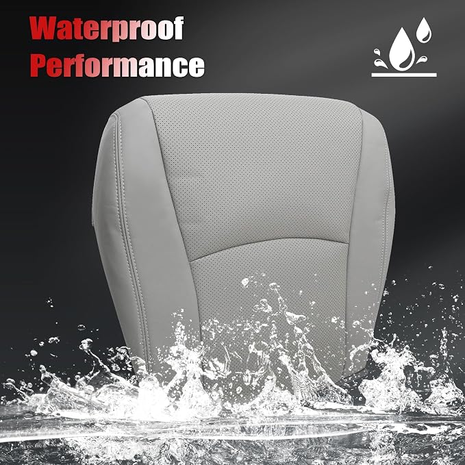 Front Driver & Passenger Bottom Replacement Perforated Leather Seat Covers Gray Compatible with Toyota Highlander 2008 2009 2010 2011 2012 2013