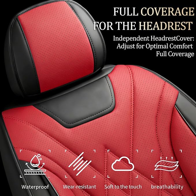 Fit Maverick Car Seat Covers for Ford Maverick 2022-2025 2026 - Luxury Leather, Anti-Slip, All-Weather Seat Cushions, Waterproof & Breathable, Airbag Compatible, Full 5-Seat Set (Red)