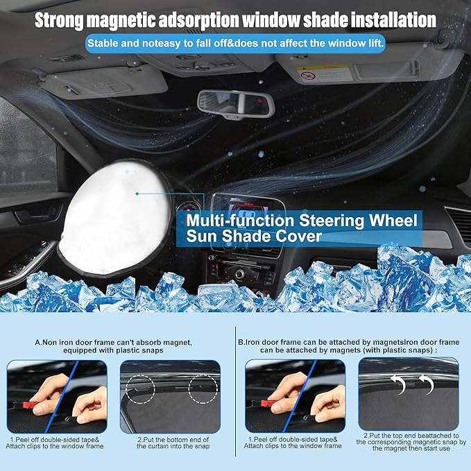 3PCS Car Window Shades Front Windshield Sun Shade Foldable Window Shade Custom Fit for 2019-2024 Audi Q5 Accessories Car Shades for Front Windows Anti-UV Rays Block Heat