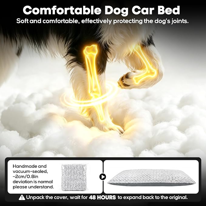 Loiion Dog Car Bed with Removable Washable Cover, 53.5x28in | Non Slip Travel Dog Bed, Waterproof Dog Bed Car Seat Fits SUVs Sedans Trucks, Machine Washable Cover With Zipper, 3in