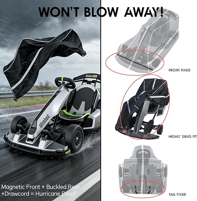 Go-Kart Cover, Dimensions 55L × 33W × 28H in, Compatible with Segway Ninebot Gokart Pro Made from 600D Heavy-Duty Silver-Coated Waterproof Oxford Fabric Dust-Proof, Outdoor Portable Design