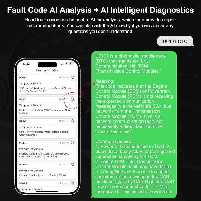 OBD2 Scanner Reader for iOS & Android, Ai Diagnostic Tool for Car Buying & Repairs, No Subscription Fee, Lifetime Free Updates, Check & Clear Engine Codes, Real-Time Data, All 1996+