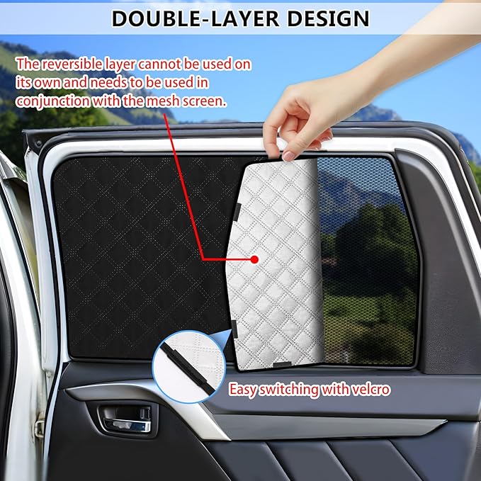 ZATOOTO Car Window Shades for Silverado EV 2024 Sun Shade for Side Windows 4 Pack, Car Window Cover for Camping with Breathable Window Screen and Reversible Blackout Window Shade for Privacy Heat