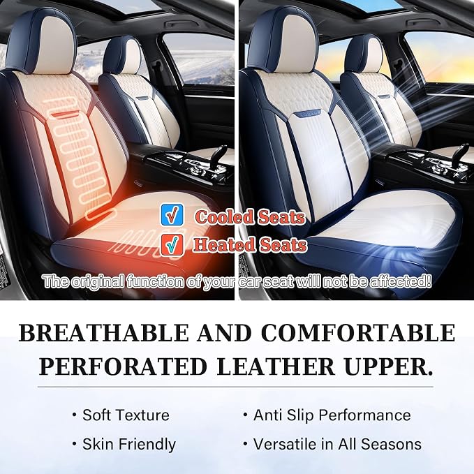Coverado Front Seat Covers, Leather Car Seat Cover, Waterproof Car Seat Protector, Driver Seat Covers Car Seat Cushion Universal Fit for Most Cars, Blue&White