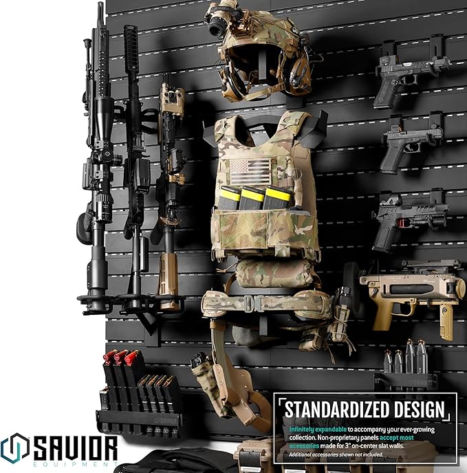 Savior Equipment Wall Rack System Tactical Helmet Attachment Gear Wall Mount Display Rack Organizer Hanger, Adjustable Height, Heavy-Duty Steel Construction Hold Up to 20 lbs