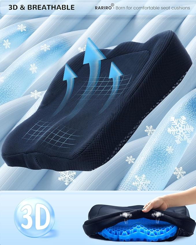 Enlarged 19.7" Gel Seat Cushion, Egg Gel Chair Pads for Wheelchair Pressure Coccyx Sciatica Pain Relief, Cooling Desk Seat Cushion for Kayak, Car, Office Chair Long Sitting[Blue]