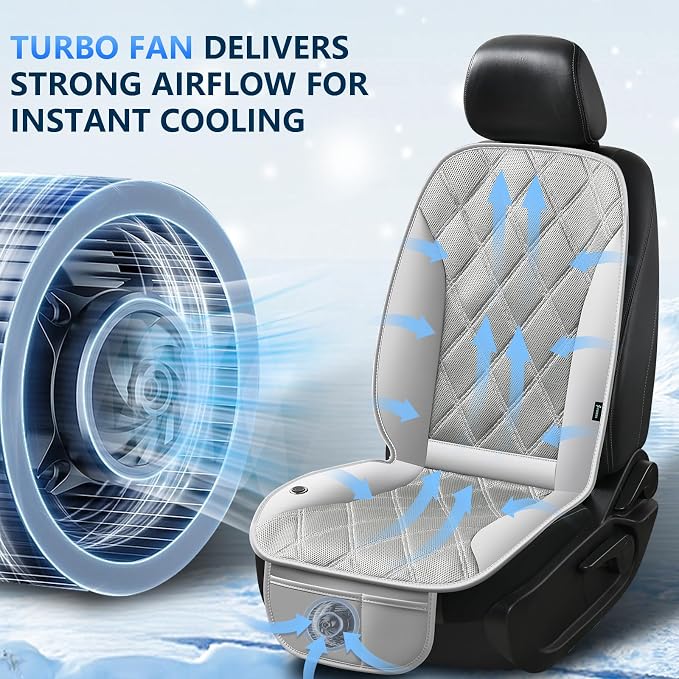 Upgraded Cooling Car Seat Cover, 12V-24V Ventilated Car Seat Cushion, 3-Speed Adjustable Cooling Car Seat Cushion, Breathable Mesh & Leather Cooling Seat Pad Universal Fit Car SUV Truck Van-Gray