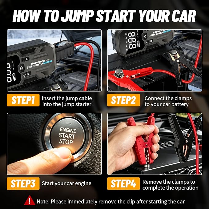 Jump Starter with Air Compressor, 4000A Portable Car Battery Booster (9.0 Gas/6.5L Diesel) with 150PSI Auto-Shutoff Tire Inflator, 12V Safe Lithium Jump Box Car Battery Jumper Starter（CY69 ）