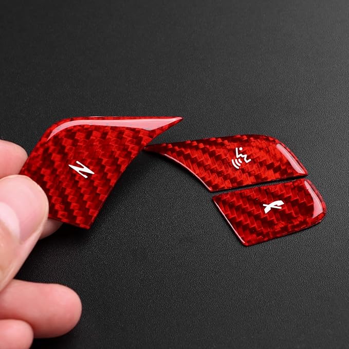 Hard Carbon Fiber, for Corvette C8 2020 2021 2022 2023 Accessories, Steering Wheel Voice Control Button Cover, 3Pcs Car Steering Wheel Button Sticker, No Heated Button
