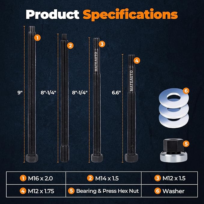 5Pcs Harmonic Balancer Installer Set, Long Reach Crank Pulley Underdrive Pulley Damper Installation Tool Kit with 4 Adapters, Nut Bearing, Washer Compatible with GM V8 and V6 Engines