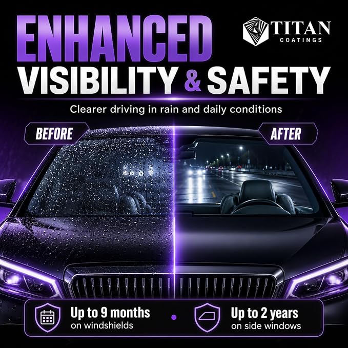 Apex Glass 50ml Hydrophobic Ceramic Coating - Professional Rain Repellent for Windshields & Windows - Long Lasting Nano Silica Protection Kit with Applicator & Microfiber USA