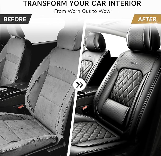 Fit Edge Car Seat Covers for Ford Edge 2007-2025 2026 - Luxury Leather, Anti-Slip, All-Weather Seat Cushions, Waterproof & Breathable, Airbag Compatible, Full 5-Seat Set (Black)