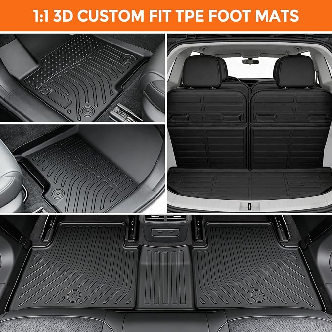 Floor Mats for Kia Sorento Hybrid 6 & 7 Passenger 2021-2026 (Only for HEV & PHEV, Not for Fuel), Heavy Duty TPE All Weather Protection Waterproof Non-Slip (Floor Mats & Cargo Liner & Seatback Mat)