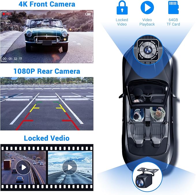 HAUXIY Wireless Apple Carplay Screen for Car 4K Dash Cam, 9" Portable Apple Carplay & Android Auto Car Stereo, with 1080p Backup Camera, GPS Navigation/Mirror Link/Voice Control/Bluetooth