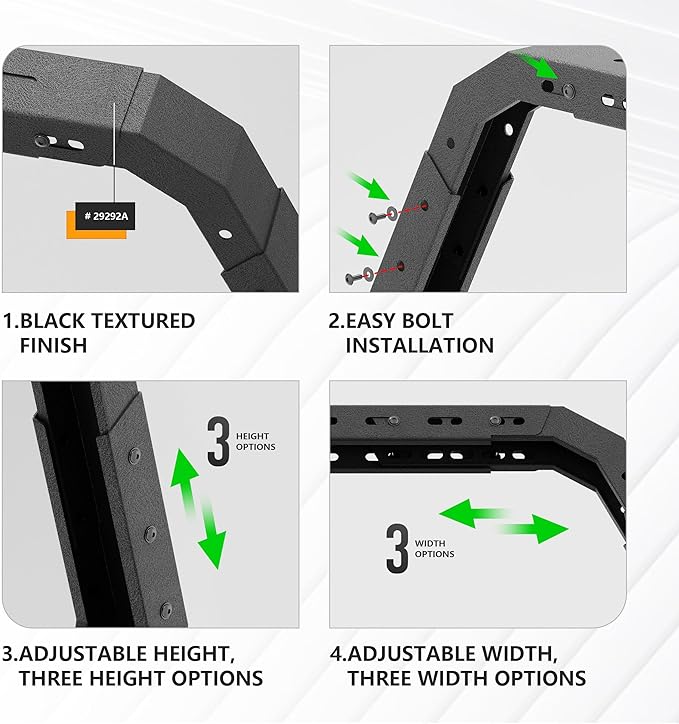 YZONA Adjustable 27-30" High Truck Ladder Bed Racks Compatible with Tacoma/Tundra/Ram 1500/ Silverado & Sierra 1500/ F150/Gladiator JT/Titan/Frontier/Colorado/Canyon/Ranger with 2 LED Lights