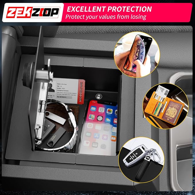 Center Console Safe Lock Box Compatible with 2025 2026 Toyota 4Runner Armrest Security Organizer Center Console Safe Vault Lockbox 3 Digit Combination Lock with Key for 4 Runner Accessories