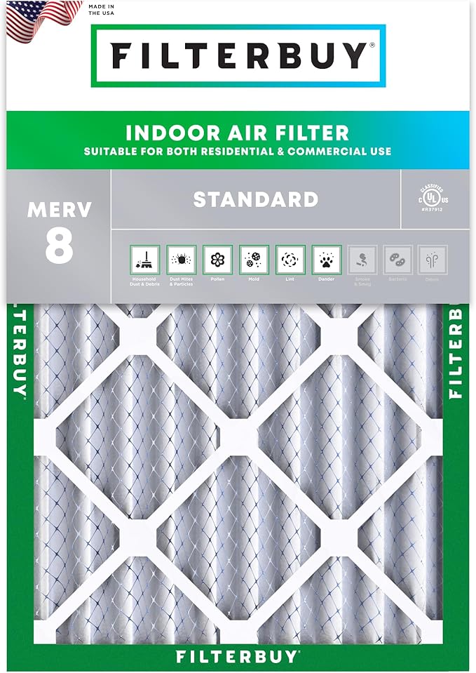 Filterbuy 20x23x4 Air Filter MERV 8 Essential Dust & Allergy Defense (1-Pack), Electrostatic Pleated HVAC AC Furnace Filters Replacement (Actual Size: 19.50 x 22.50 x 3.63)