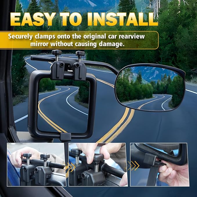 Universal Clip on Towing Mirrors Extensions for Towing, Side Mirror Extenders for Towing with RainProof, Convex Rearview Mirror, Tow Mirrors for Car Truck Trailer RV SUV, 2 Pack
