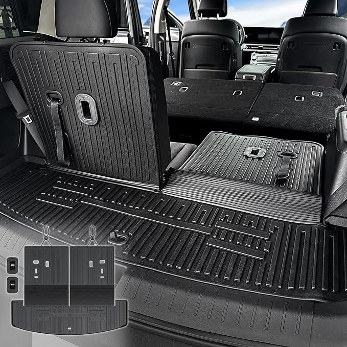 Cargo Mat with Backrest Mats for 2024 2025 2026 Hyundai Santa Fe Car Mat Accessories, All Weather TPE Protector Cargo Liner Trunk Mat(Cargo Mat with Backrest Mats)