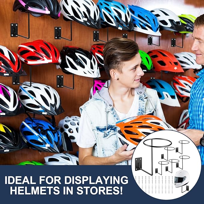 Potchen 6 Pack Helmet Hanger Wall Mount Motorcycle Helmet Rack Metal Ball Holder for Basketball Volleyball Football Multifunctional Display Hook Stand for Cap Hat Wig Riding Jacket Coat