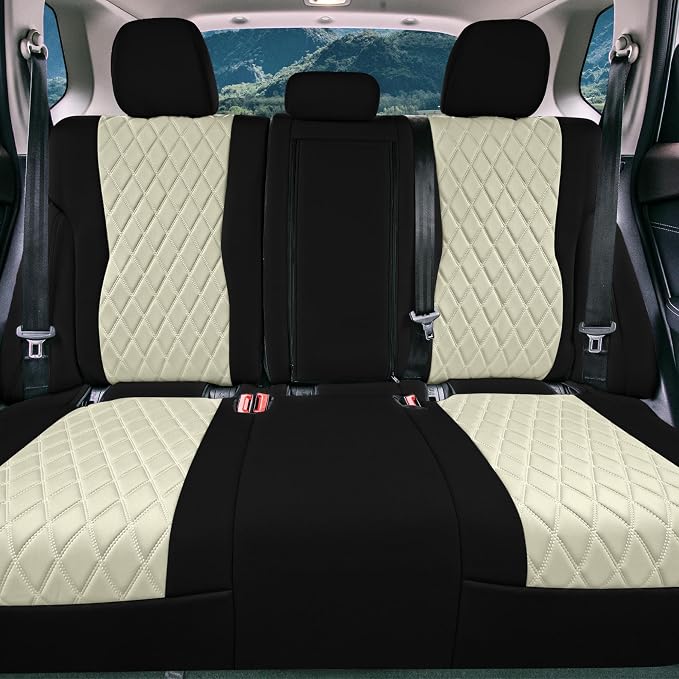 FH Group Custom-Fit Car Seat Covers Specifically Made for 2021-2026 Nissan Rogue, Rear Set Beige Ultraflex Neoprene Waterproof Automotive Seat Cover