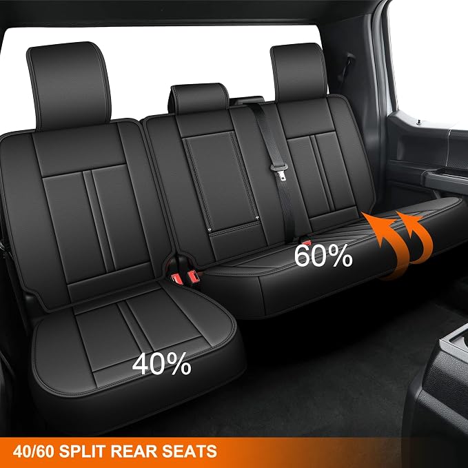 for Ford F150 Seat Covers 2009-2024 2025 2026 | F250 F350 F450 2017-2025 2026 Seat Covers Super Duty, Leather Waterproof, Custom Fit for Ford(2 Front Set, Black)