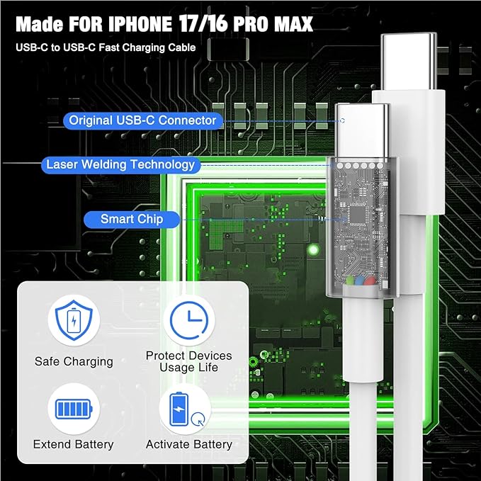 45W iPhone 17 16 Pro Max Charger Fast Charging,3Pack USB C Fast Charger Block with Long 10/10/6FT C to C Cable for Apple 17 Pro Max/16 Pro/15/iPad 13th,PD Quick Adapter 3.2 for iPhone 17-Pink